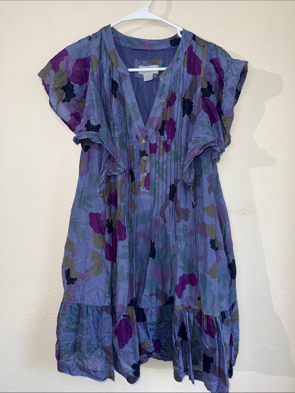 Maeve Anthropologie Cotton Silk Floral Tiered Dress Purple MP